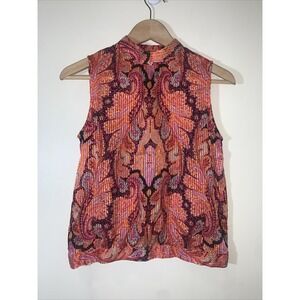Talbots Womens Silk Too 6 Petite Paisley Silk Sleeveless‎ Tank Luxury Cocktail